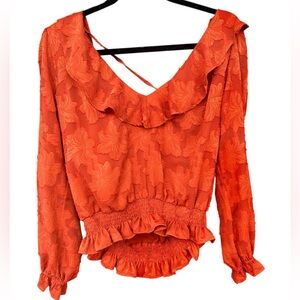 Anthropologie Textured Floral Ruffle Blouse Small